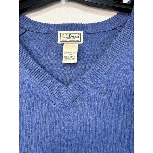 LL Bean Mens Lambs Wool Preppy Academia Sweater Size L Blue V-neck - Picture 5 of 12